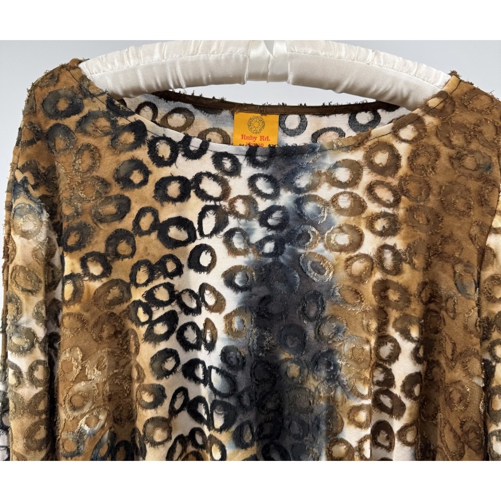 Ruby Rd 2X Animal Print Burnout Tunic Top Boho Stretch Plus Sheer Chic Resort - Picture 3 of 8